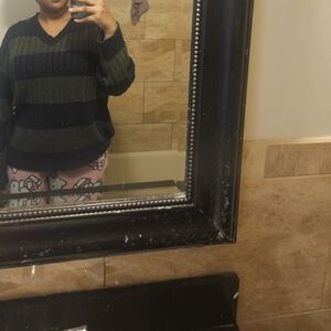 SHEIN Black and Green Striped Sweater